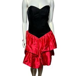 Vintage Roberta Black Velvet Red Satin Strapless Cocktail Dress 9 10